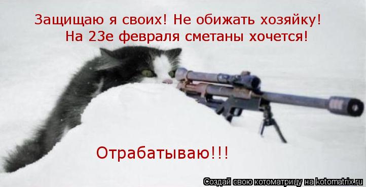 Защищаю я своих! Не обижать хозяйку! На 23е февраля сметаны хочется! На 23е февраля сметаны хочется... Котоматрица: Защищаю я своих! Не обижать хозяйку! На 23е февраля сметаны хочется! На 23е февраля сметаны хочется! Отрабатываю!!!