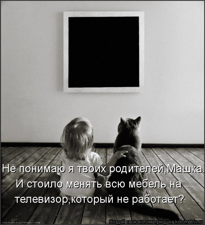 Котоматрица: Не понимаю я твоих родителей,Машка. И стоило менять всю мебель на  телевизор,который не работает?