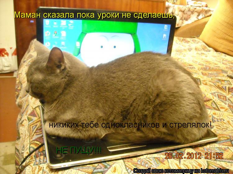 Котоматрица: Маман сказала пока уроки не сделаешь, никиких тебе однокласников и стрелялок! НЕ ПУЩУ!!!