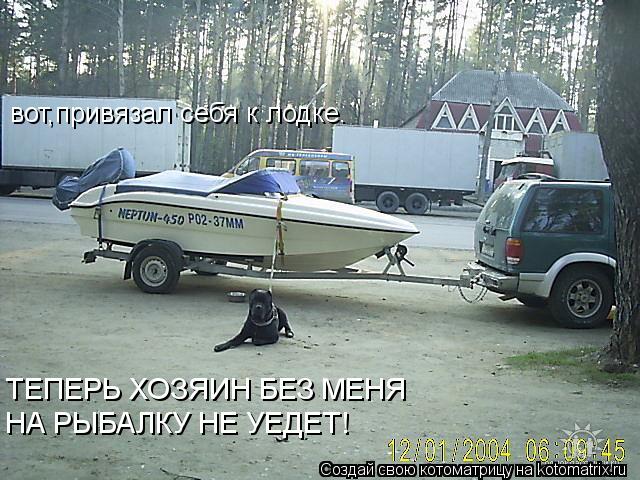 вот,привязал себя к лодке. НА РЫБАЛКУ НЕ УЕДЕТ! ТЕПЕРЬ ХОЗЯИН БЕЗ МЕНЯ... Котоматрица: вот,привязал себя к лодке. НА РЫБАЛКУ НЕ УЕДЕТ! ТЕПЕРЬ ХОЗЯИН БЕЗ МЕНЯ