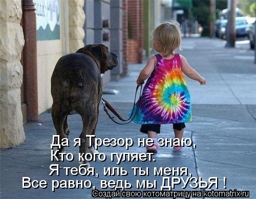 Котоматрица: Да я Трезор не знаю, Кто кого гуляет. Я тебя, иль ты меня, Все равно, ведь мы ДРУЗЬЯ !