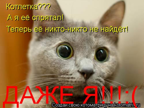 Котоматрица: Котлетка??? А я её спрятал! Теперь её никто-никто не найдёт! ДАЖЕ Я!!!:(