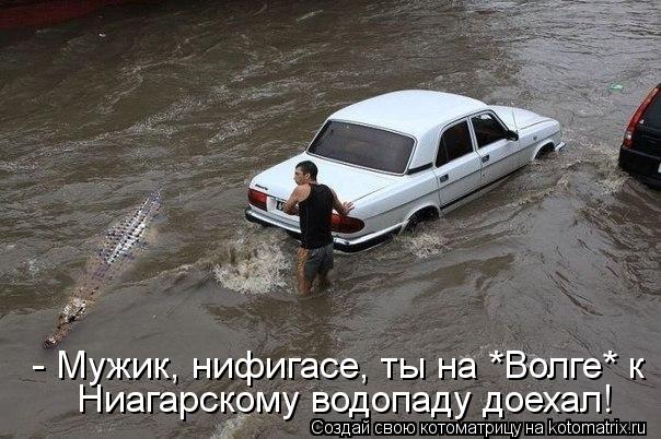 Котоматрица: - Мужик, нифигасе, ты на *Волге* к  Ниагарскому водопаду доехал!