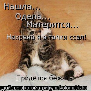 Нашла... Одела... Матерится... Нахрена я в тапки ссал! Придётся бежать!... Котоматрица: Нашла... Одела... Матерится... Нахрена я в тапки ссал! Придётся бежать!