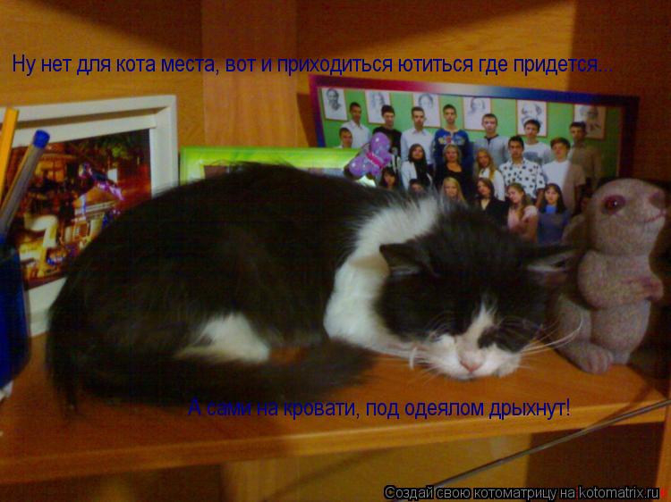 Ну нет для кота места, вот и приходиться ютиться где придется... А сами на кровати, под одеялом дрыхн... Котоматрица: Ну нет для кота места, вот и приходиться ютиться где придется... А сами на кровати, под одеялом дрыхнут!
