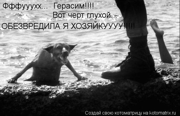 Фффууухх... Герасим!!!! Вот черт глухой... ОБЕЗВРЕДИЛА Я ХОЗЯЙКУУУУ!!!!!... Котоматрица: Фффууухх... Герасим!!!! Вот черт глухой... ОБЕЗВРЕДИЛА Я ХОЗЯЙКУУУУ!!!!!