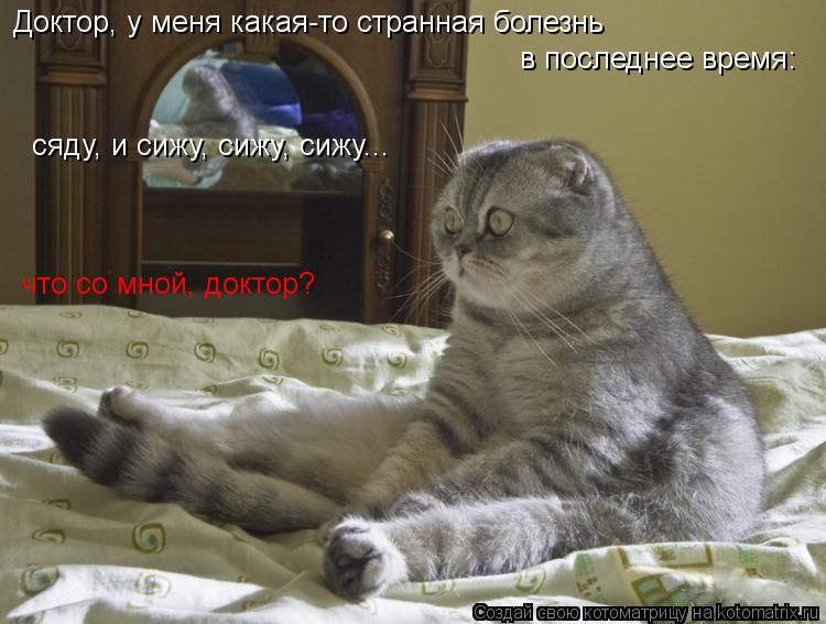 Доктор, у меня какая-то странная болезнь в последнее время: сяду, и сижу, сижу, сижу... что со мной, ... Котоматрица: Доктор, у меня какая-то странная болезнь в последнее время: сяду, и сижу, сижу, сижу... что со мной, доктор?