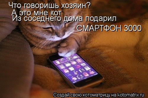 Котоматрица: Что говоришь хозяин? А это мне кот  Из соседнего дома подарил СМАРТФОН 3000
