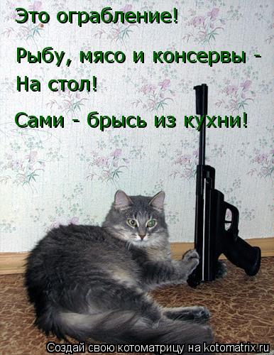 Котоматрица: Это ограбление! Рыбу, мясо и консервы - На стол! Сами - брысь из кухни!