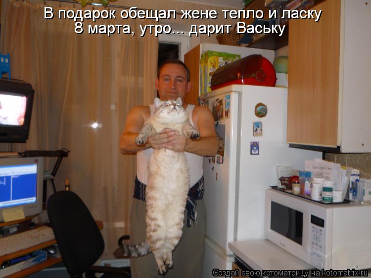 В подарок обещал жене тепло и ласку 8 марта, утро... дарит Ваську... Котоматрица: В подарок обещал жене тепло и ласку 8 марта, утро... дарит Ваську