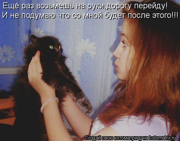 Котоматрица: Ещё раз возьмешь на руки,дорогу перейду! И не подумаю что со мной будет после этого!!!