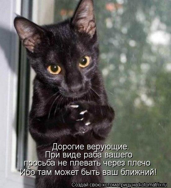 Дорогие верующие. При виде раба вашего просьба не плевать через плечо Ибо там может быть ваш ближний... Котоматрица: Дорогие верующие. При виде раба вашего просьба не плевать через плечо Ибо там может быть ваш ближний!
