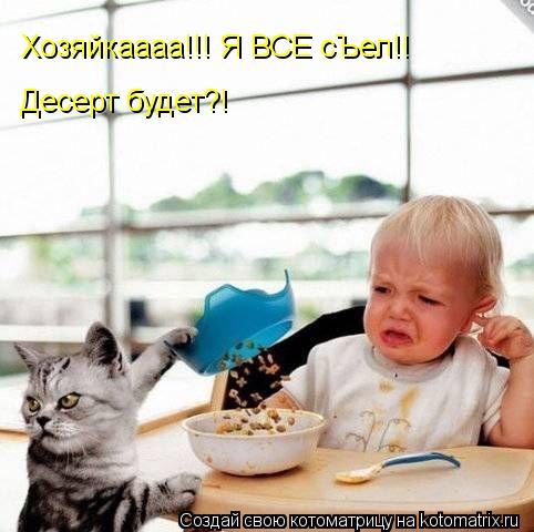 Хозяйкаааа!!! Я ВСЕ сЪел!! Хозяйкаааа!!! Я ВСЕ сЪел!! Десерт будет?! Десерт будет?!... Котоматрица: Хозяйкаааа!!! Я ВСЕ сЪел!! Хозяйкаааа!!! Я ВСЕ сЪел!! Десерт будет?! Десерт будет?!