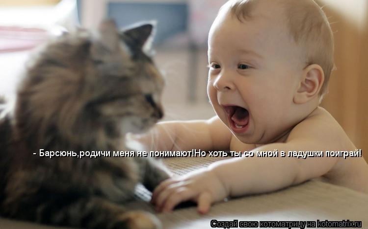 Котоматрица: - Барсюнь,родичи меня не понимают!Но хоть ты со мной в ладушки поиграй!