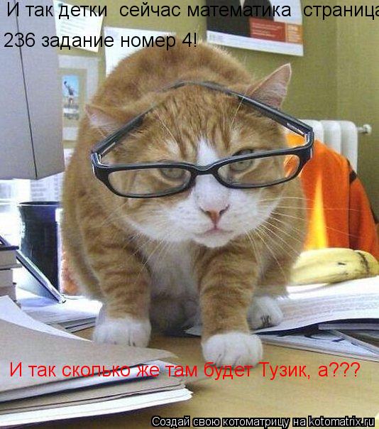И так детки сейчас математика страница 236 задание номер 4! И так сколько же там будет Тузик, а??... Котоматрица: И так детки сейчас математика страница 236 задание номер 4! И так сколько же там будет Тузик, а???