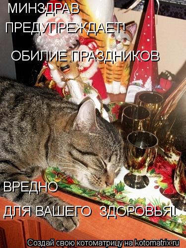 Котоматрица: МИНЗДРАВ  ПРЕДУПРЕЖДАЕТ!  ОБИЛИЕ ПРАЗДНИКОВ ВРЕДНО ДЛЯ ВАШЕГО  ЗДОРОВЬЯ!