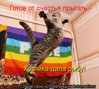 Готов от счастья прыгать - Хозяйка дала рыбу! Хозяйка дала рыбу! Хозяйка дала рыбу!... Котоматрица: Готов от счастья прыгать - Хозяйка дала рыбу! Хозяйка дала рыбу! Хозяйка дала рыбу!