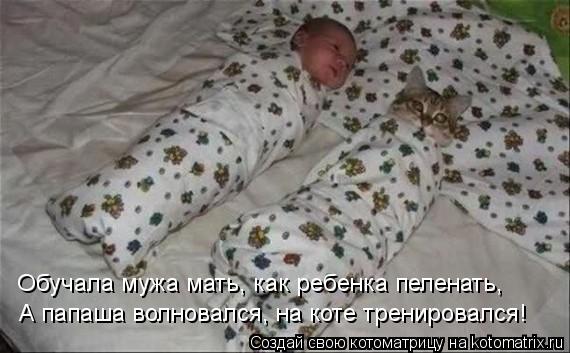 Обучала мужа мать, как ребенка пеленать, А папаша волновался, на коте тренировался!... Котоматрица: Обучала мужа мать, как ребенка пеленать, А папаша волновался, на коте тренировался!
