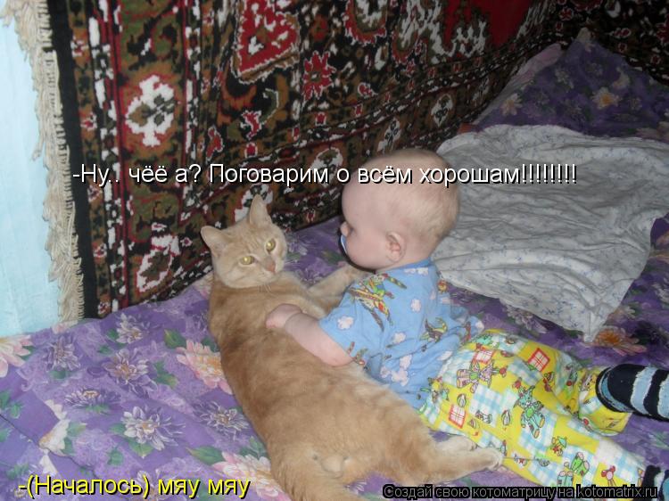 -Ну.. чёё а? Поговарим о всём хорошам!!!!!!!! -(Началось) мяу мяу -(Началось) мяу мяу -(Началось) мяу... Котоматрица: -Ну.. чёё а? Поговарим о всём хорошам!!!!!!!! -(Началось) мяу мяу -(Началось) мяу мяу -(Началось) мяу мяу