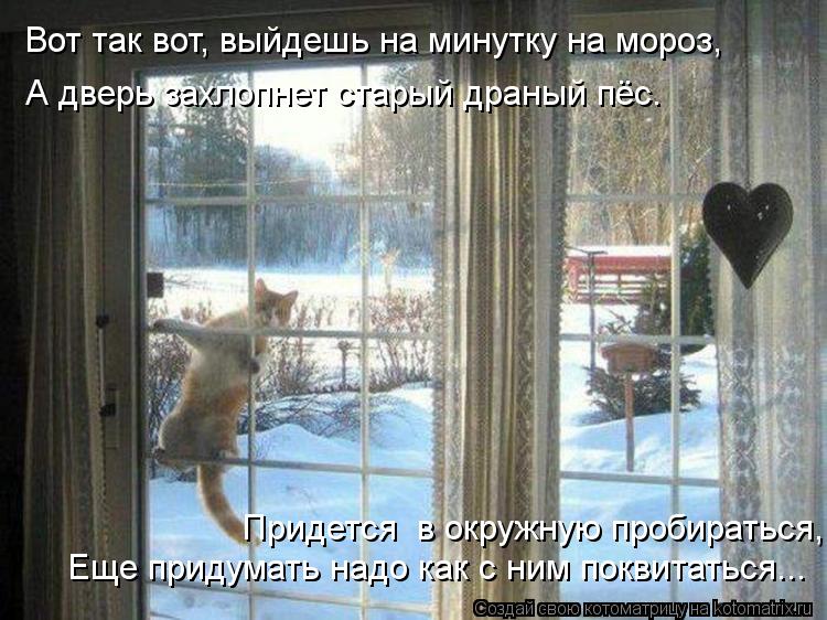 А дверь захлопнет старый драный пёс. Еще придумать надо как с ним поквитаться... Придется в окружную... Котоматрица: А дверь захлопнет старый драный пёс. Еще придумать надо как с ним поквитаться... Придется в окружную пробираться, Вот так вот, выйдешь на мин