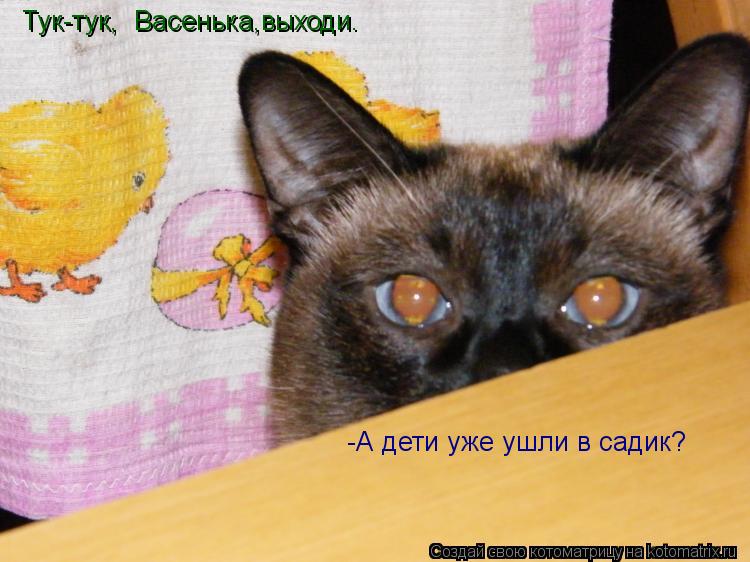 Котоматрица: Тук-тук,  Васенька,выходи. -А дети уже ушли в садик?