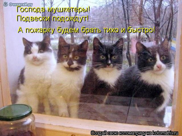 Котоматрица: Господа мушкетеры! Подвески подождут! А пожарку будем брать тихо и быстро!