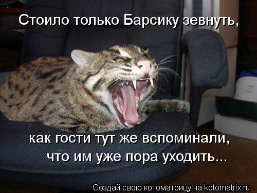 как гости тут же вспоминали, Стоило только Барсику зевнуть, что им уже пора уходить...... Котоматрица: как гости тут же вспоминали, Стоило только Барсику зевнуть, что им уже пора уходить...