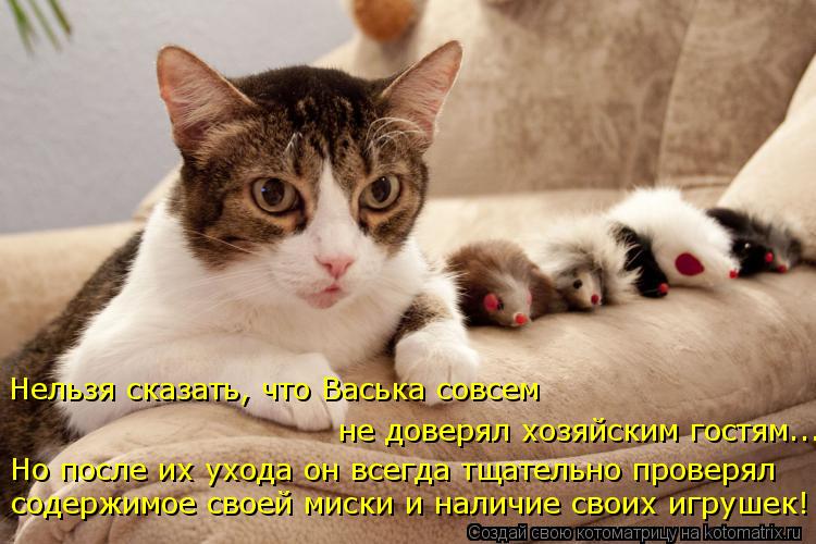 Нельзя сказать, что Васька совсем не доверял хозяйским гостям... Но после их ухода он всегда тщатель... Котоматрица: Нельзя сказать, что Васька совсем не доверял хозяйским гостям... Но после их ухода он всегда тщательно проверял содержимое своей миски и на
