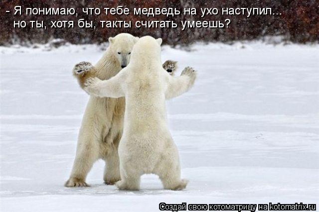 - Я понимаю, что тебе медведь на ухо наступил... но ты, хотя бы, такты считать умеешь?... Котоматрица: - Я понимаю, что тебе медведь на ухо наступил... но ты, хотя бы, такты считать умеешь?