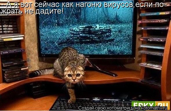 --А я вот сейчас как нагоню вирусов,если по- жрать не дадите!... Котоматрица: --А я вот сейчас как нагоню вирусов,если по- жрать не дадите!