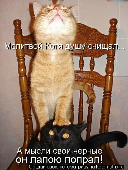 А мысли свои черные Молитвой Котя душу очищал... он лапою попрал!... Котоматрица: А мысли свои черные Молитвой Котя душу очищал... он лапою попрал!