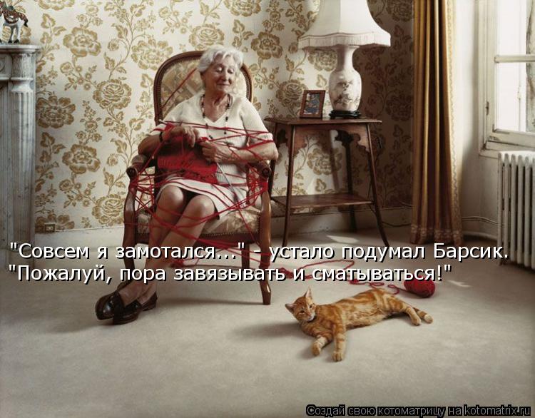 Котоматрица: "Совсем я замотался..." - устало подумал Барсик. "Пожалуй, пора завязывать и сматываться!"