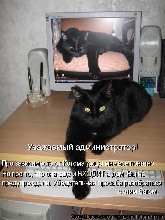 Уважаемый администратор! Про зависимость от Котоматрицы мне все понятно. Но про то, что она еще и ВХО... Котоматрица: Уважаемый администратор! Про зависимость от Котоматрицы мне все понятно. Но про то, что она еще и ВХОДИТ в дом, Вы не предупреждали. Убедите