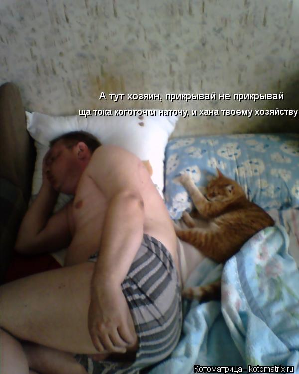 А тут хозяин, прикрывай не прикрывай ща тока коготочки наточу, и хана твоему хозяйству... Котоматрица: А тут хозяин, прикрывай не прикрывай ща тока коготочки наточу, и хана твоему хозяйству