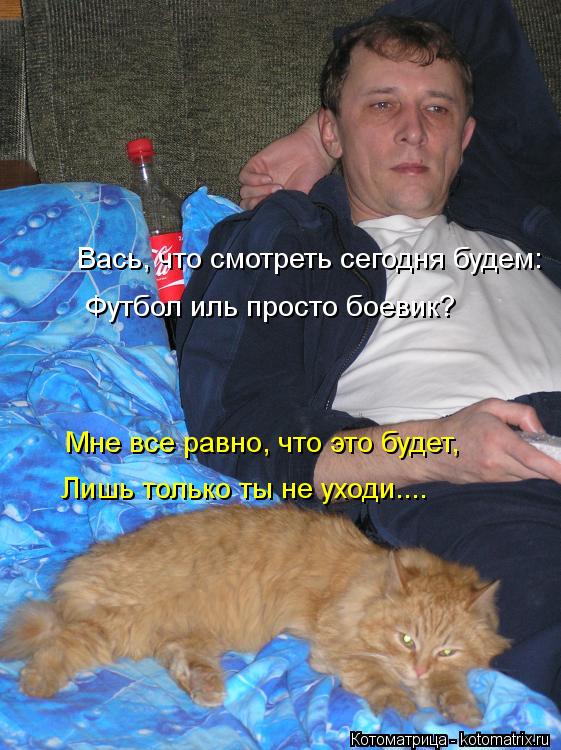 Лишь только ты не уходи.... Мне все равно, что это будет, Футбол иль просто боевик? Вась, что смотрет... Котоматрица: Лишь только ты не уходи.... Мне все равно, что это будет, Футбол иль просто боевик? Вась, что смотреть сегодня будем: