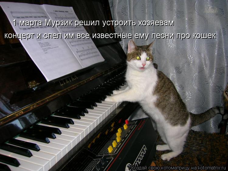 Котоматрица: 1 марта Мурзик решил устроить хозяевам концерт и спел им все известные ему песни про кошек