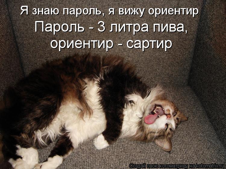 Я знаю пароль, я вижу ориентир Пароль - 3 литра пива, ориентир - сартир... Котоматрица: Я знаю пароль, я вижу ориентир Пароль - 3 литра пива, ориентир - сартир