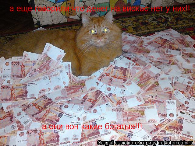 а еще говорили что денег на вискас нет у них!! а они вон какие богатые!!!... Котоматрица: а еще говорили что денег на вискас нет у них!! а они вон какие богатые!!!