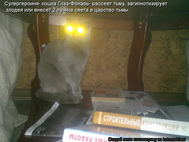 Котоматрица: Супергероиня- кошка Глаз-Фонарь- рассеет тьму, загипнотизирует  злодея или внесет 2 лучика света в царство тьмы.