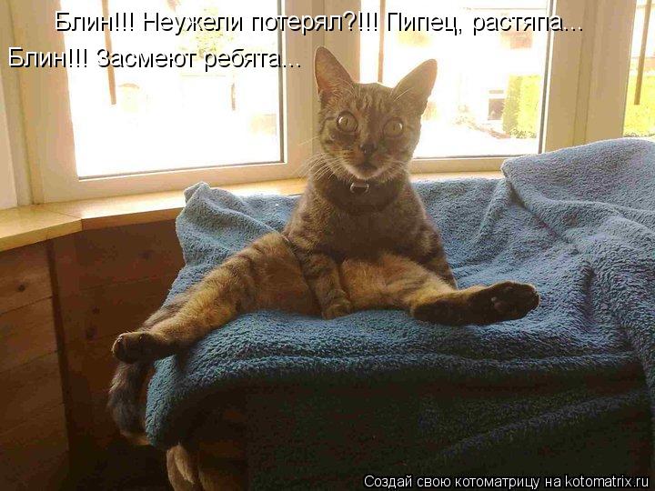Котоматрица: Блин!!! Неужели потерял?!!! Пипец, растяпа... Блин!!! Засмеют ребята...