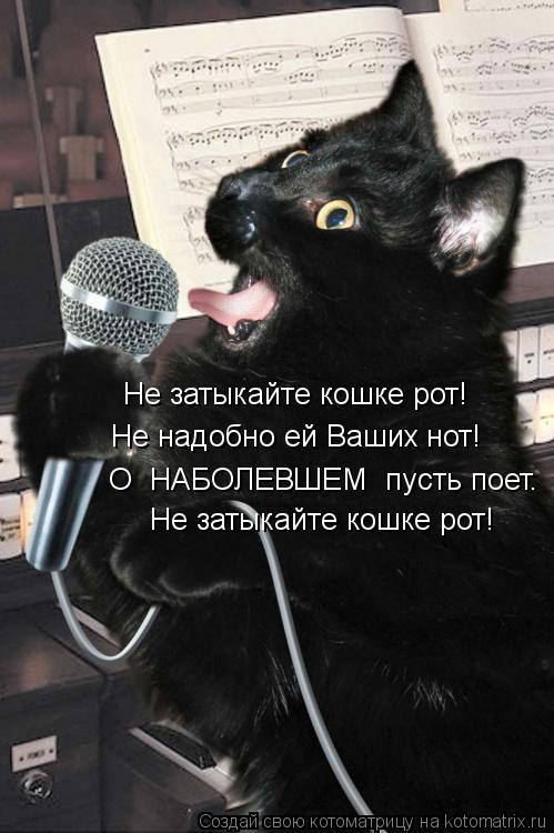 Котоматрица: Не затыкайте кошке рот! Не надобно ей Ваших нот! О  НАБОЛЕВШЕМ  пусть поет. Не затыкайте кошке рот!