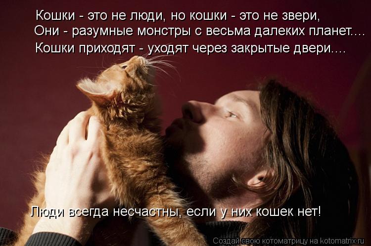 Котоматрица: Они - разумные монстры с весьма далеких планет....   Кошки - это не люди, но кошки - это не звери, Кошки приходят - уходят через закрытые двери.... 
