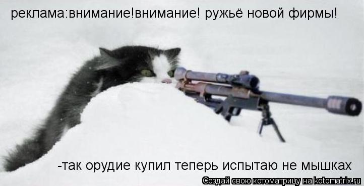 Котоматрица: реклама:внимание!внимание! ружьё новой фирмы! -так орудие купил теперь испытаю не мышках