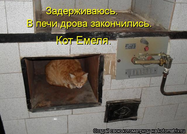 Котоматрица: Задерживаюсь. В печи дрова закончились. Кот Емеля.