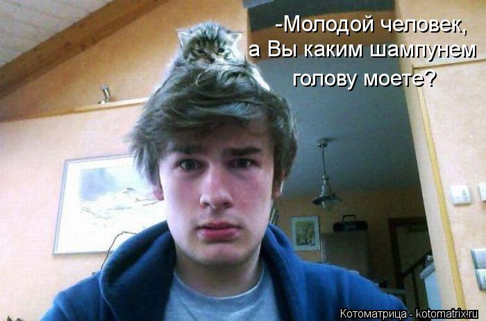-Молодой человек, а Вы каким шампунем голову моете?... Котоматрица: -Молодой человек, а Вы каким шампунем голову моете?