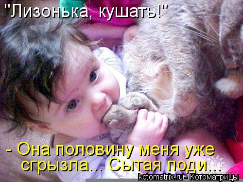 "Лизонька, кушать!" - Она половину меня уже сгрызла... Сытая поди...... Котоматрица: "Лизонька, кушать!" - Она половину меня уже сгрызла... Сытая поди...