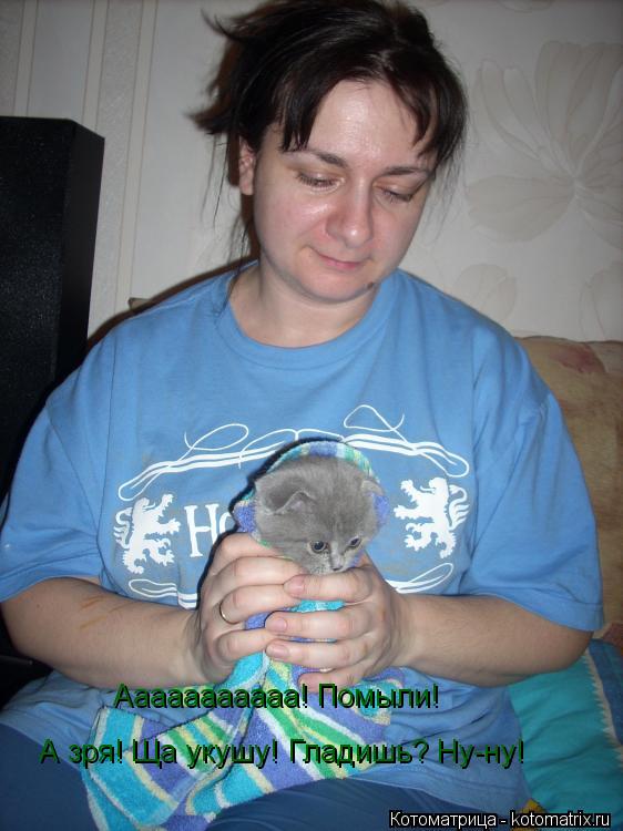 Котоматрица: Ааааааааааа! Помыли!  А зря! Ща укушу! Гладишь? Ну-ну!