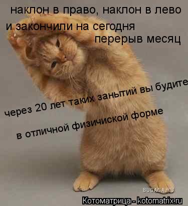 наклон в право, наклон в лево и закончили на сегодня перерыв месяц через 20 лет таких занытий вы буд... Котоматрица: наклон в право, наклон в лево и закончили на сегодня перерыв месяц через 20 лет таких занытий вы будите в отличной физичиской форме