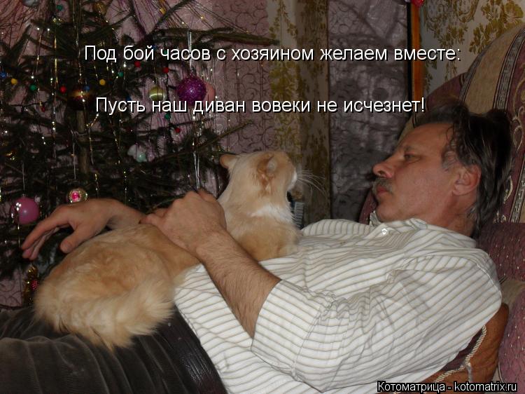 Под бой часов с хозяином желаем вместе: Пусть наш диван вовеки не исчезнет!... Котоматрица: Под бой часов с хозяином желаем вместе: Пусть наш диван вовеки не исчезнет!