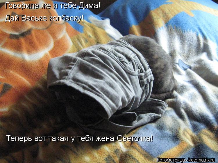 Котоматрица: Говорила же я тебе,Дима! Дай Ваське колбаску! Теперь вот такая у тебя жена-Светочка!